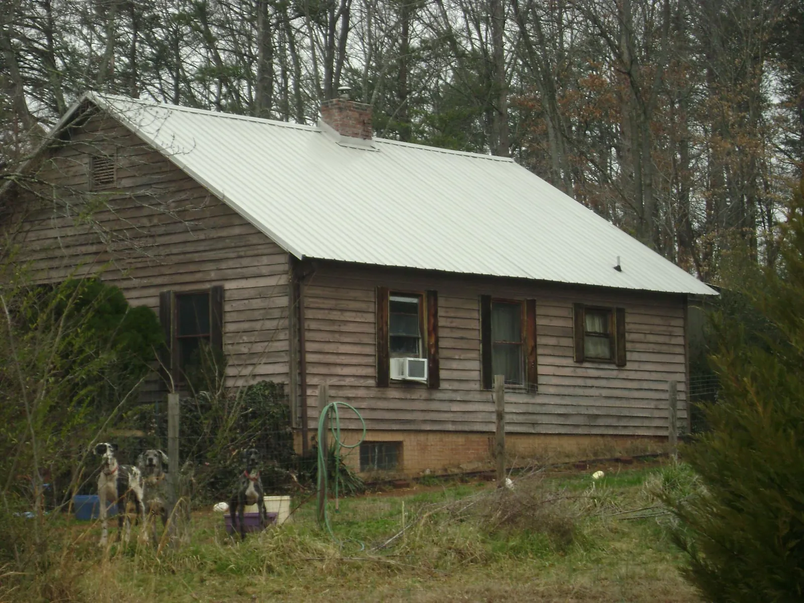 White metal roof on an old wood sided farmhouse, from a Asphalt Shingle Roof Repair job in Russellville
